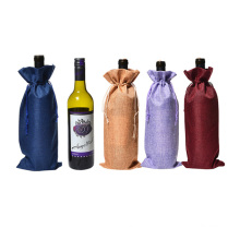 Wholesale Customized printed Logo Portable Cooler Jute Drawstring single wine bottle tote bag